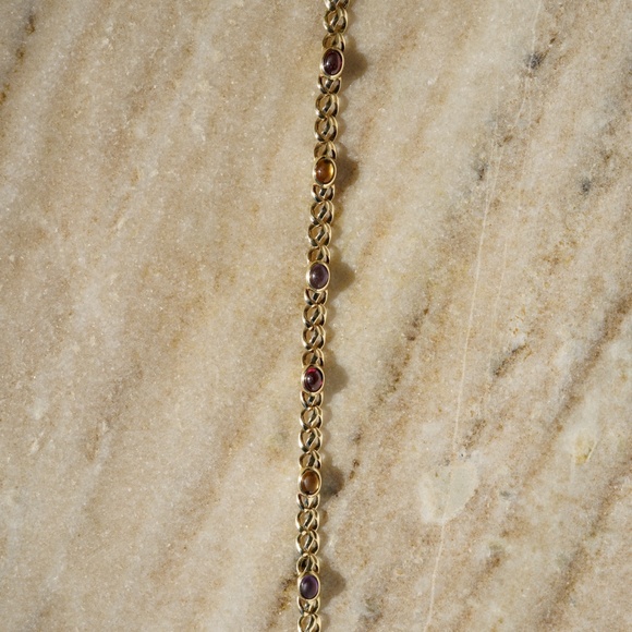 Rare Vintage Estate Fancy Woven 14K Oval Cabochon Gemstone Bracelet Unisex - Picture 3 of 6